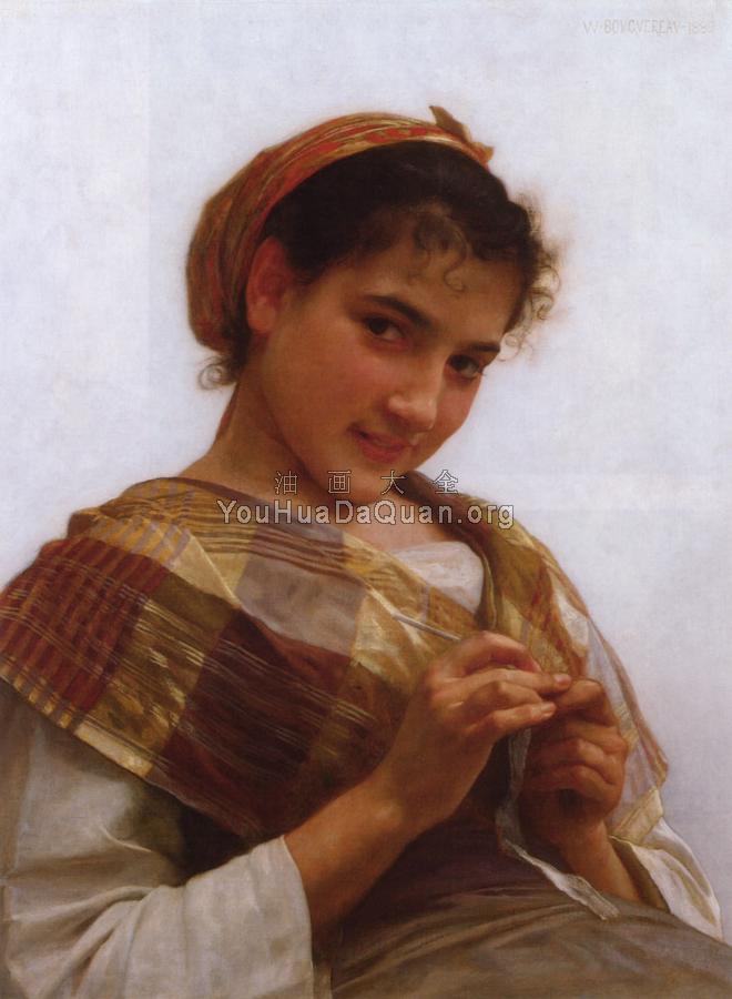 Jeune fille au crochet, Young girl crocheting. - 威廉·阿道夫·布格罗